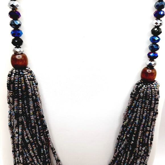 Vintage Joan Rivers Multistrand Purple Blue Silver Beaded Necklace - Picture 3 of 11